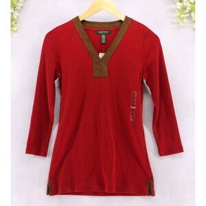 Lauren Ralph Lauren Women's Pullover with Faux Suede Trim Red Sz XS NEW